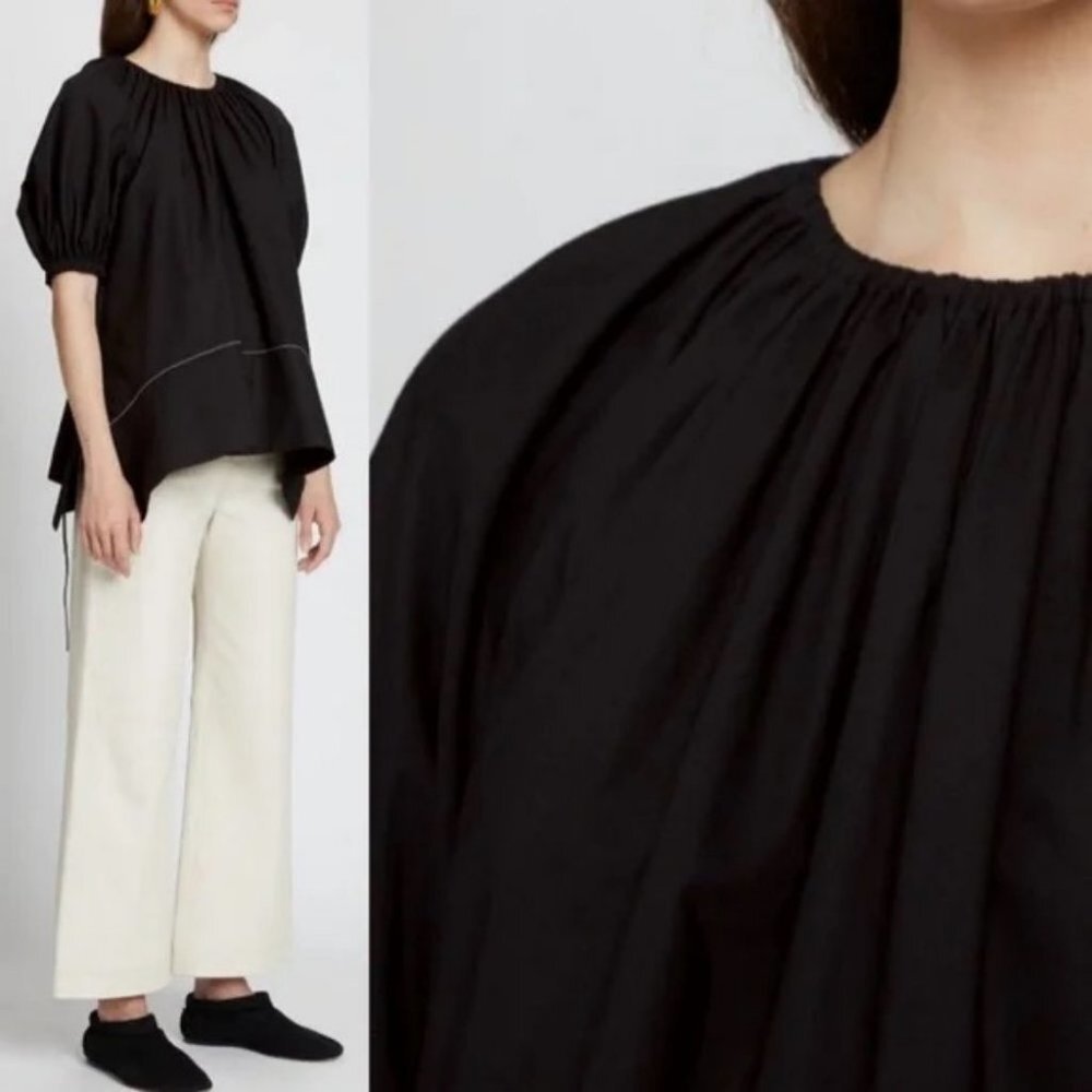 NEW Proenza Scouler Black Puff Sleeve Poplin Top Contrast Stitching Minimalist 4 - Picture 14 of 15